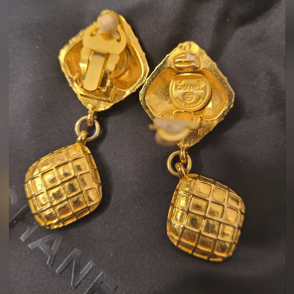 Chanel 24K Plated Diamond Vintage Earrings